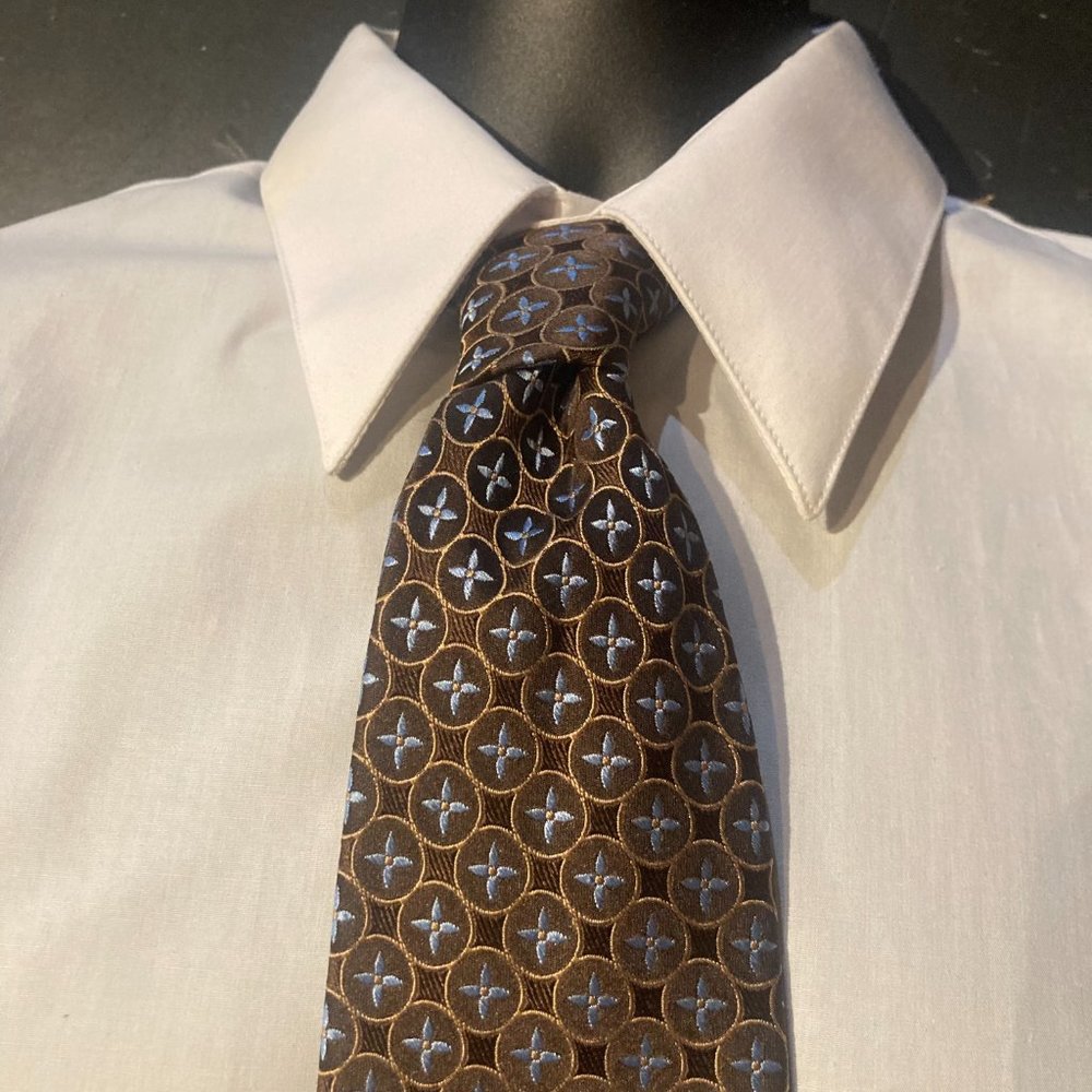 Ike Behar Geometric Tie Necktie Brown Silk